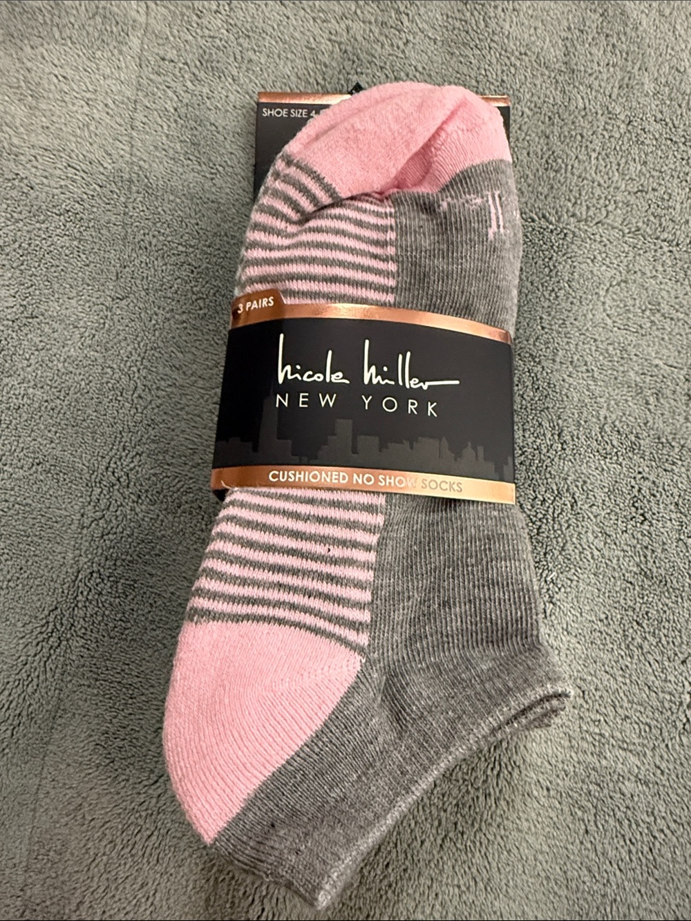 Nicole Miller Pink & Gray Cushioned No-Show Athletic Socks